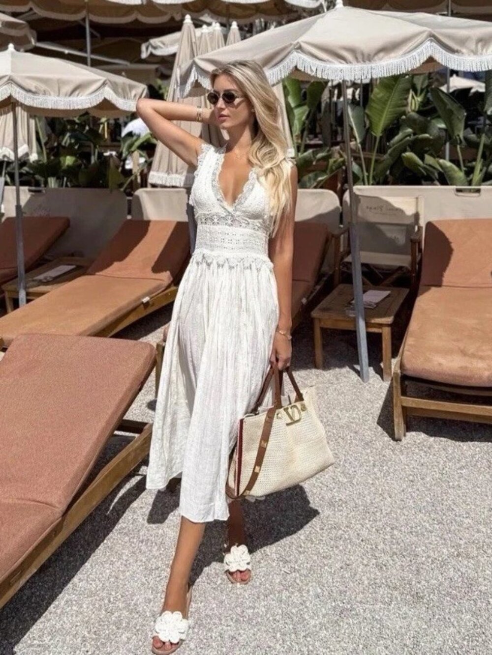 ZARA ZW Collection Ecru Strappy Lace Midi Dress Sz M Bloggers Fave 6895/249 NWT - Picture 8 of 16